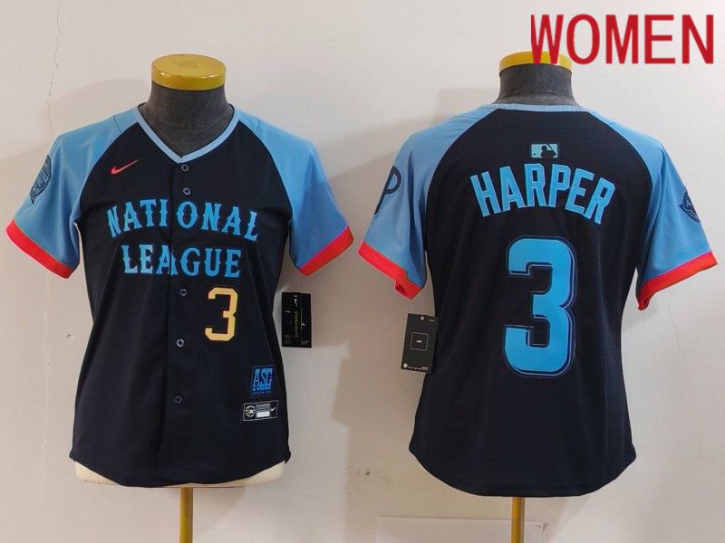 Women Philadelphia Phillies #3 Harper Blue All star 2024 Nike MLB Jersey style 4